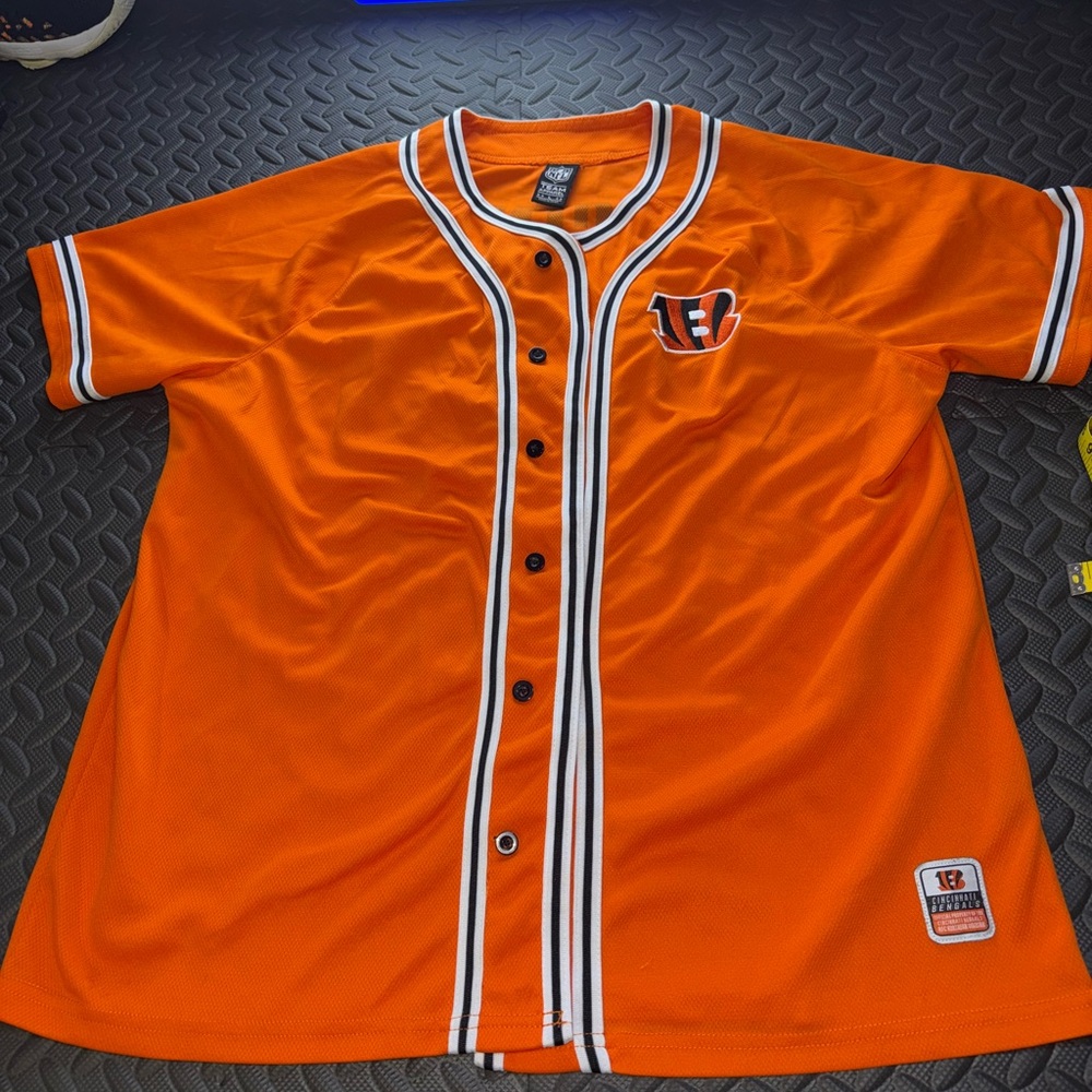 Cincinnati Bengals Mens NFL Orange Triple Tonal Mesh Button-Up Jersey
